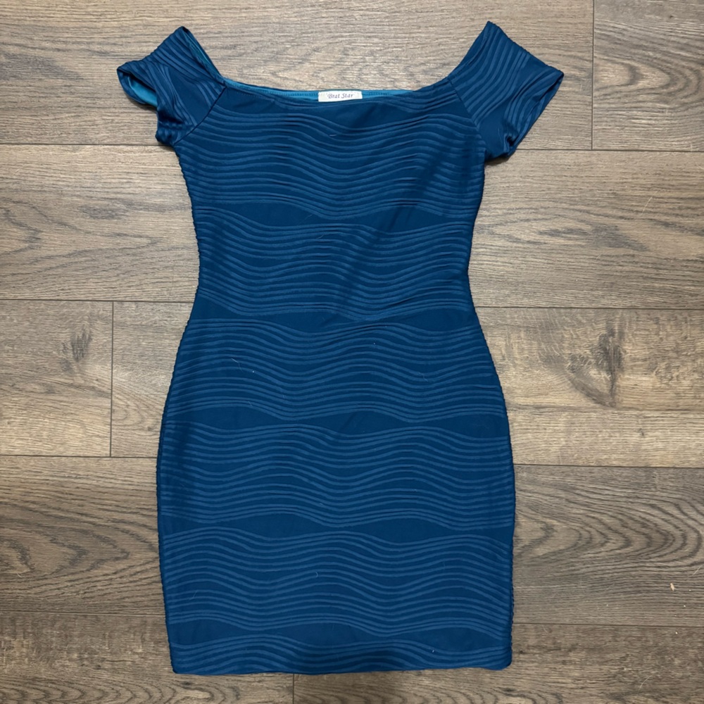 Brat Star Teal Wave Pattern Mini Dress